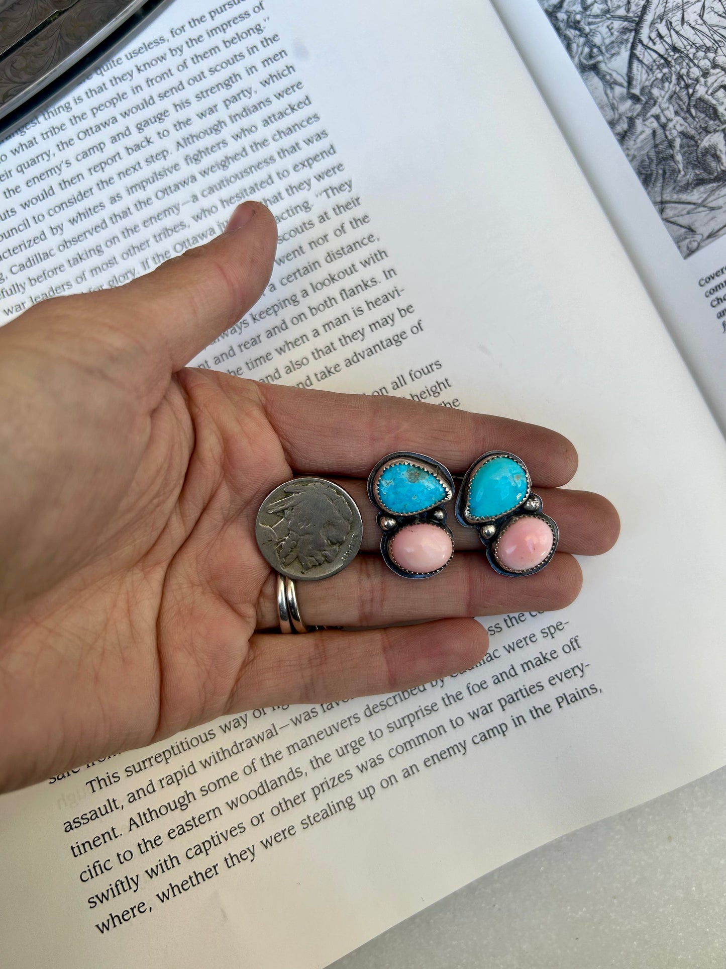 Blue Bird + pink conch studs