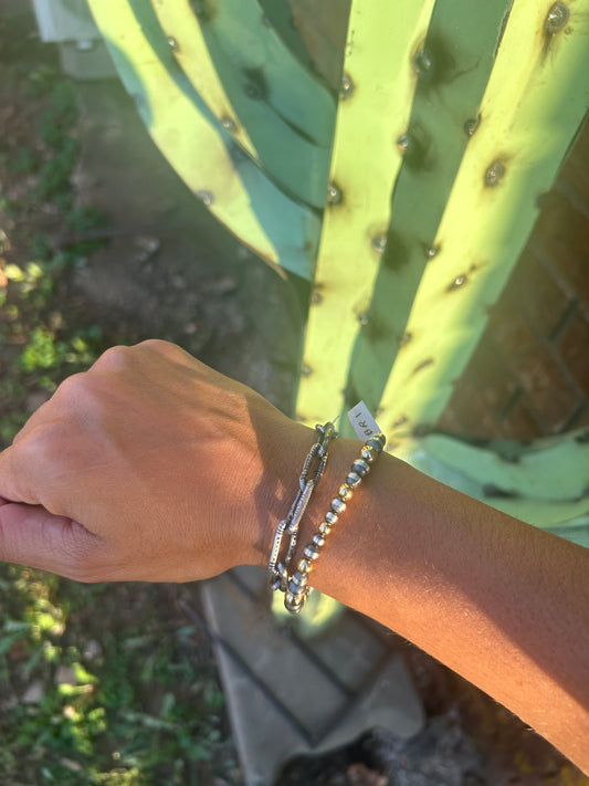 Gold + silver pearls toggle bracelet