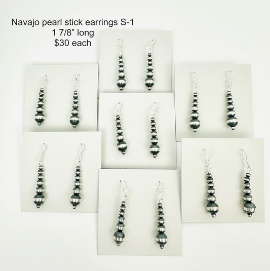 Sterling Silver Pearl Stick Earrings (S1)