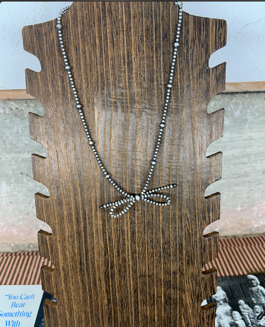 Silver Pearl Bow Necklace